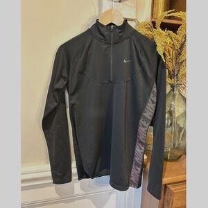 Nike Pro Women's Black‎ Long Sleeve 1/2 Zip Running Pink Athletic Top Base Layer